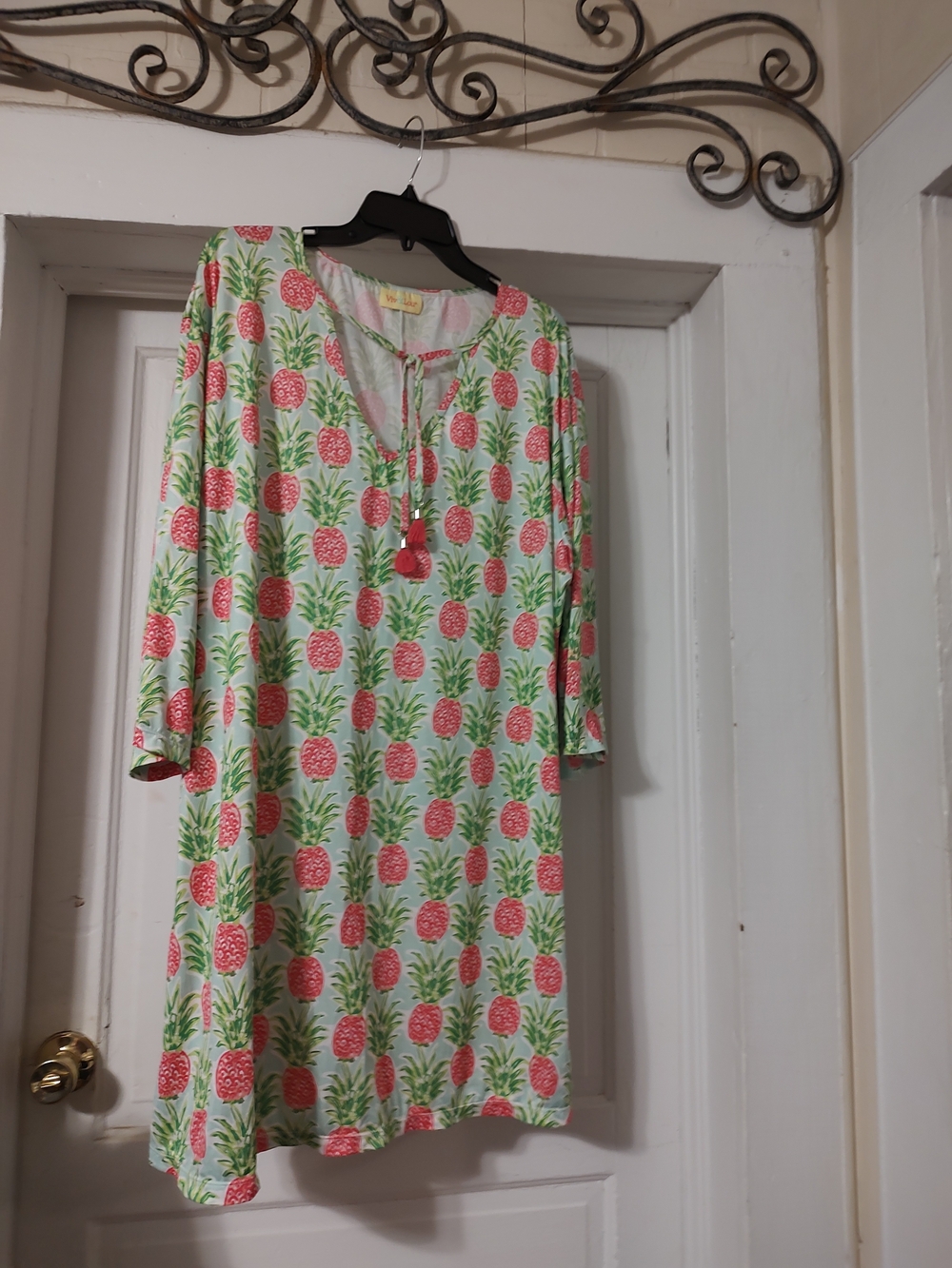 Pineapple Print Shift Dress in Mint and Coral